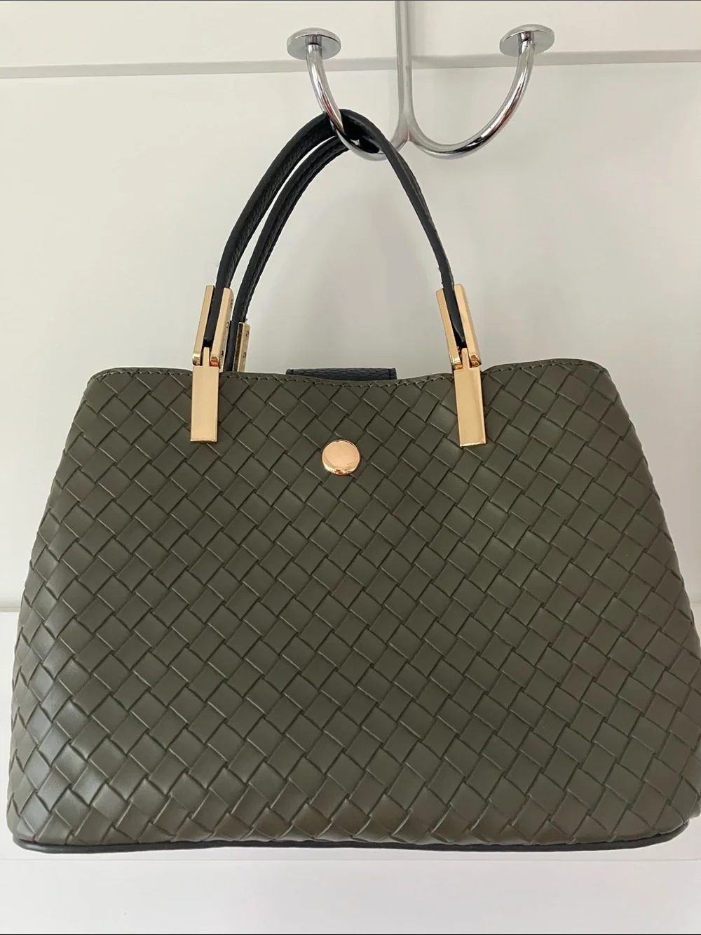 Olive Woven Top-Handle Handbag